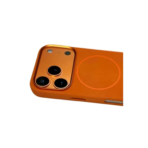 Mey İthalat®  Apple iPhone 17 Pro Max Luno Deri Magsafe Kapak - Turuncu