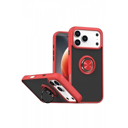 Mey İthalat®  Apple iPhone 17 Pro Max Montreal Yüzüklü Silikon Kapak - Kırmızı