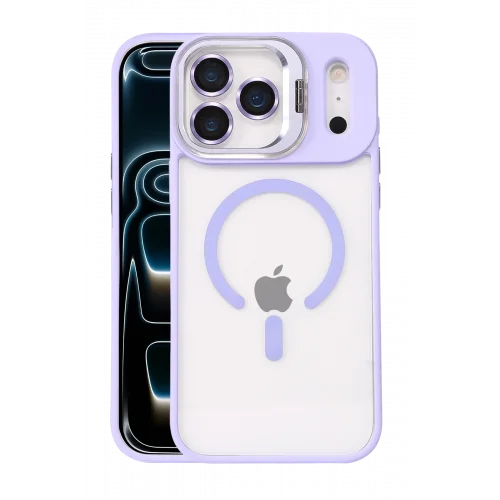 Mey İthalat®  Apple iPhone 17 Pro Max Remim Lensli Magsafe Standlı Kapak - Lila