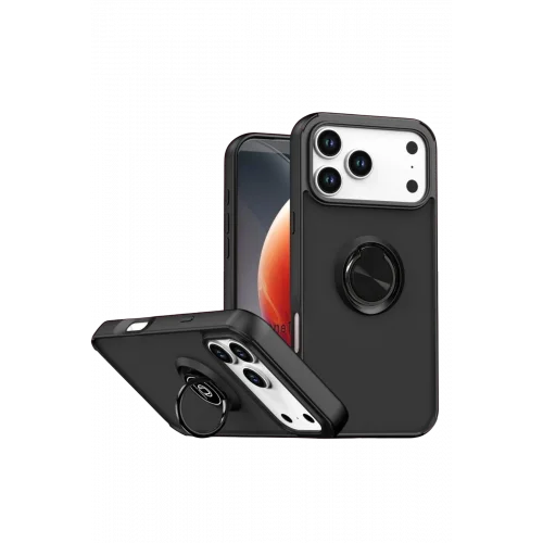 Mey İthalat®  Apple iPhone 17 Pro Montreal Yüzüklü Silikon Kapak - Siyah