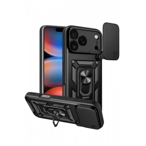 Mey İthalat®  Apple iPhone 17 Pro Pars Lens Yüzüklü Silikon - Siyah