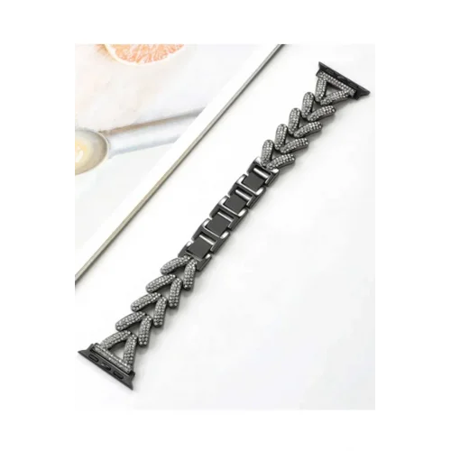 Mey İthalat®  Apple Watch 38mm Node Taşlı Kordon - Siyah