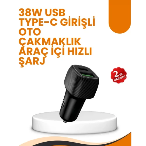 Mey İthalat® Araç Çakmak Girişli 38W Hızlı Şarj Aleti – İki Cihaz Destekli