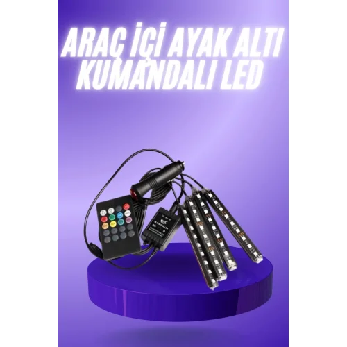 Mey İthalat® Araç İçi Ayak Altı 12li Şerit Led Işık Uzaktan Kumandalı RGB Işıklı Ses ve Müziğe Duyarlı