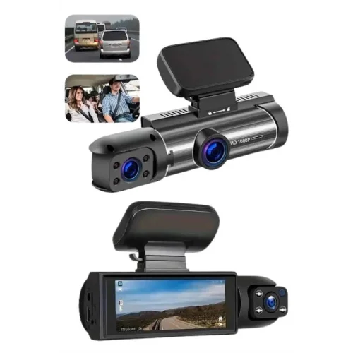 Mey İthalat® Araç Kamerası Black Box Çift Kameralı Ekranlı Full HD Sürüş Kamerası