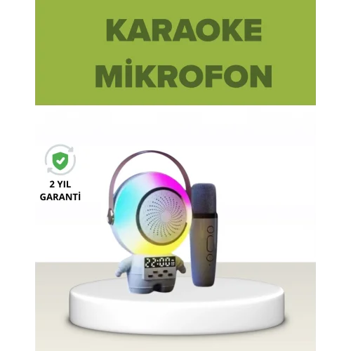 Mey İthalat® Astronot Tasarımlı Bluetooth Speaker ve Kablosuz Mikrofon Karaoke Seti