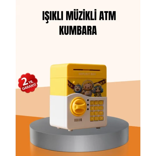 Mey İthalat® ATM Tasarımlı Sarı Işıklı Sesli Elektronik Kumbara