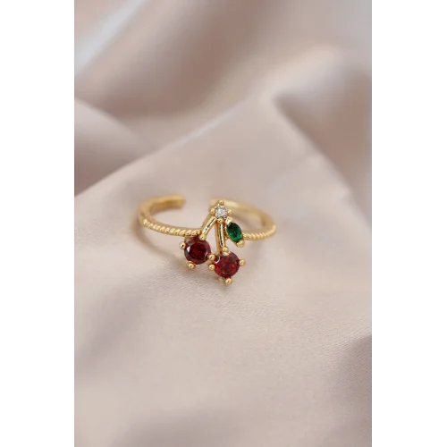 Mey İthalat® Ayarlamalı Gold Renk Metal Renkli Zirkon Taşlı Kiraz Yüzük