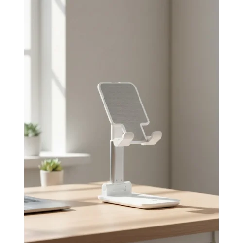 Mey İthalat® Ayarlanabilir Ergonomik Katlanabilir Masaüstü Telefon Tutucu Beyaz