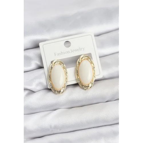 Mey İthalat® Beyaz Badem Model Vintage Kadın Küpe