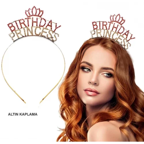 Mey İthalat® Birthday Princess Kristal Taç – Altın Kaplama