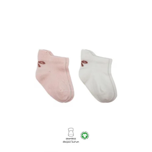 Mey İthalat®   2Li Sneakers Smile Penye Çorap 20106 Pembe Ekru