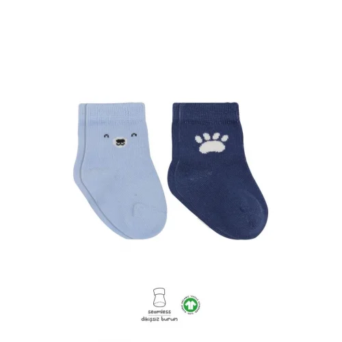 Mey İthalat®   2Li Bear Penye Soket Çorap 10116 Mavi