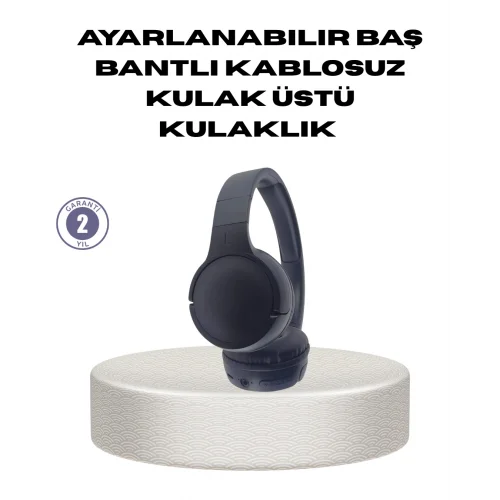 Mey İthalat® Bluetooth 5.0 Siyah Kablosuz Kulaklık 18 Saat Batarya Katlanabilir Tasarım