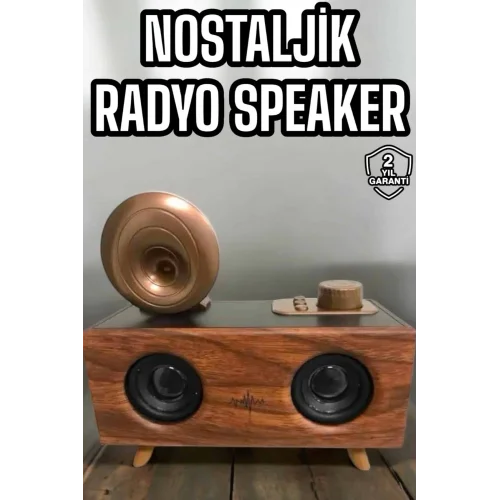 Mey İthalat® Bluetooth Hoparlör Ahşap Klasik Retro Gramofon Bluetooth Müzik Kutusu