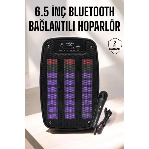 Mey İthalat® Bluetooth Hoparlör RGB Işıklı USB SD Kart Girişli Taşınabilir