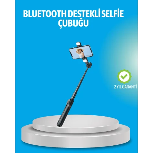 Mey İthalat® Bluetooth Işıklı Uzaktan Kumandalı Selfie Çubuğu – 130 cm Yükseklik