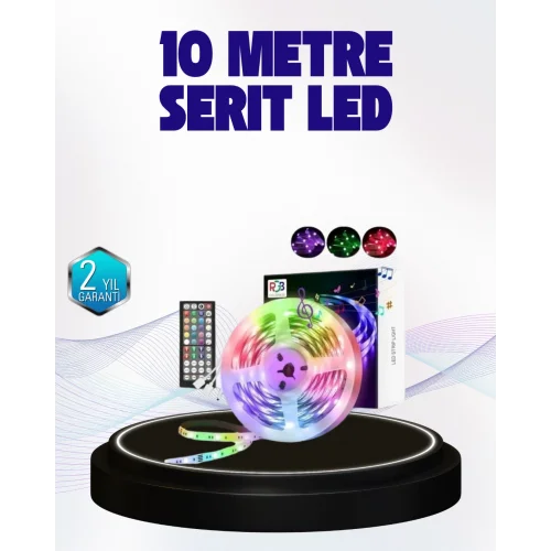 Mey İthalat® Bluetooth Kontrollü Smart Şerit Led 10M Sese Duyarlı RGB Aydınlatma