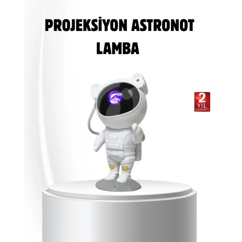 Mey İthalat® Bluetooth Müzikli Astronot Projeksiyon Lambası Yıldız ve Ay Efektli