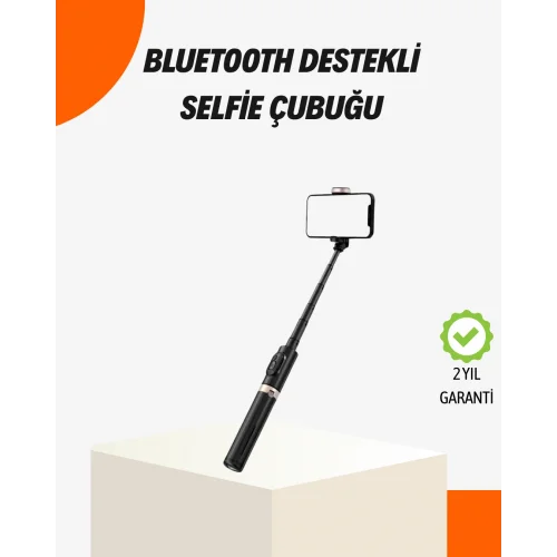 Mey İthalat® Bluetooth’lu Işıklı Selfie Çubuğu – Katlanabilir, 130 cm