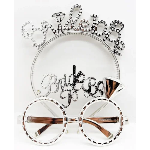 Mey İthalat® Bride To Be Yazılı Taç ve Bride To Be Yazılı GözlüK Seti Gümüş Renk