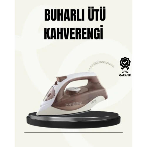 Mey İthalat® Buharlı Ütü 2200W Seramik Taban 300 ml Kahverengi Dikey Ütüleme