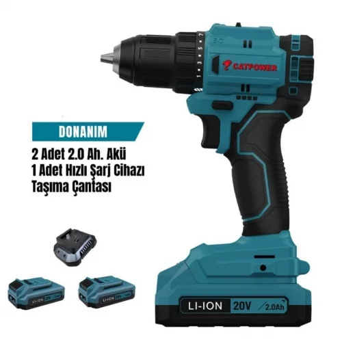 Mey İthalat® Cat Power 4213 Akülü Vidalama 2,0 Ah Çift Akülü