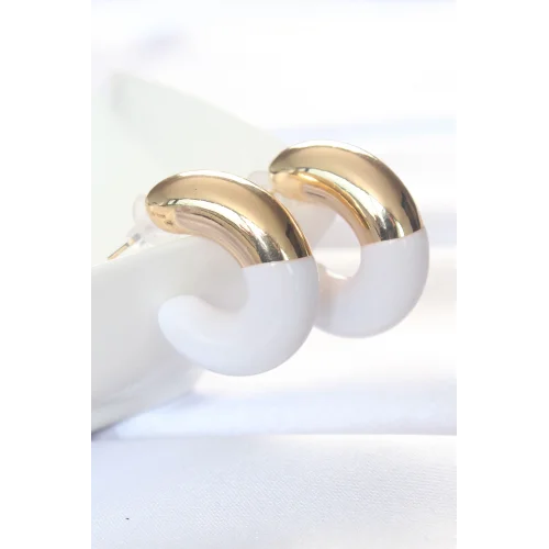 Mey İthalat® CCB Beyaz Gold Çift Renk Küpe