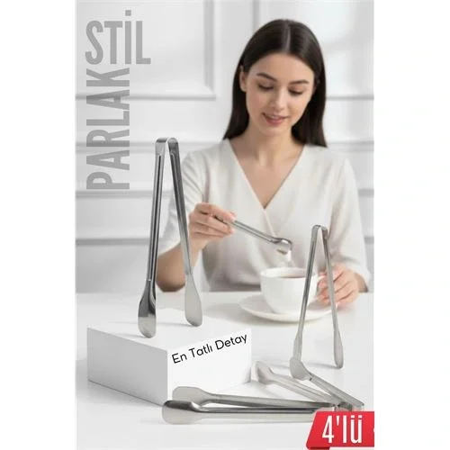 Mey İthalat® Çelik 4lü Şeker Maşası 13 CM | Buz, Limon ve Küp Şeker Servis Maşası