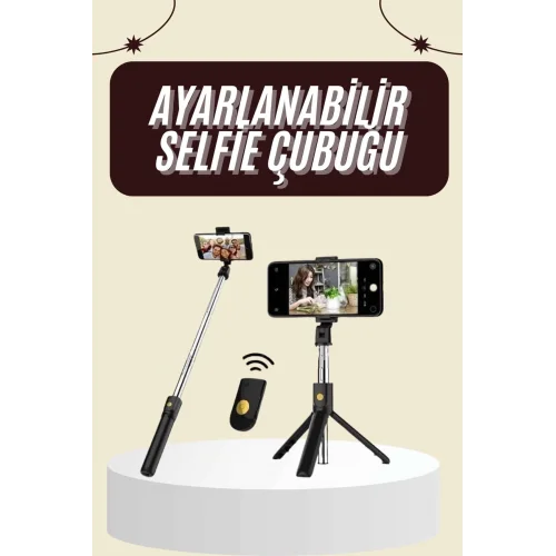 Mey İthalat® Cep Telefonu Tripod Standı Manyetik Selfie Sopa Bluetooth Uzaktan Kumandalı