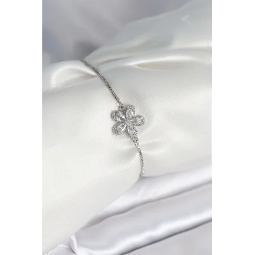 Mey İthalat® Çiçek Model Asansörlü Gümüş Renk Kadın Bileklik