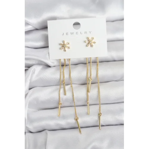 Mey İthalat® Çiçek Model Gold Pirinç Sallantılı Kadın Küpe