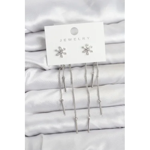 Mey İthalat® Çiçek Model Gümüş Pirinç Sallantılı Kadın Küpe