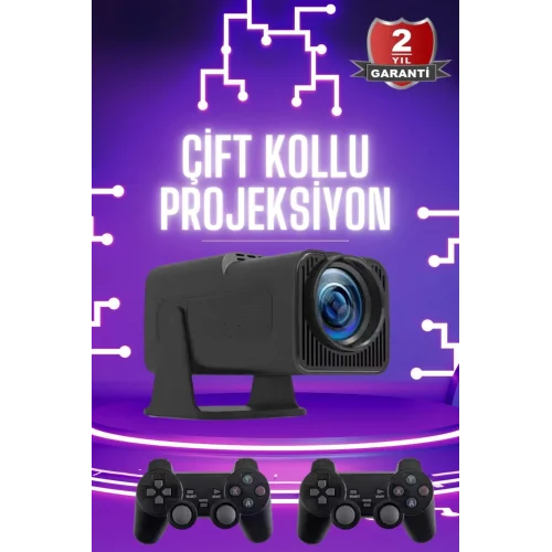 Mey İthalat® Çift Kollu Projeksiyon Taşınabilir Game Projektör Full Hd 1080P 4k Projeksiyon Gamepad