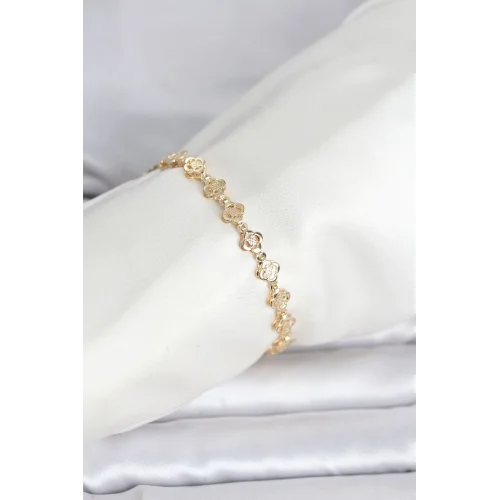 Mey İthalat® CM 14K Gold Renk Yonca Model Kadın Bileklik