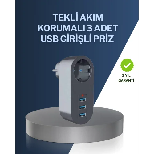 Mey İthalat® Çocuk Korumalı Termal Priz – 3lü USB Şarj ve Akım Koruması
