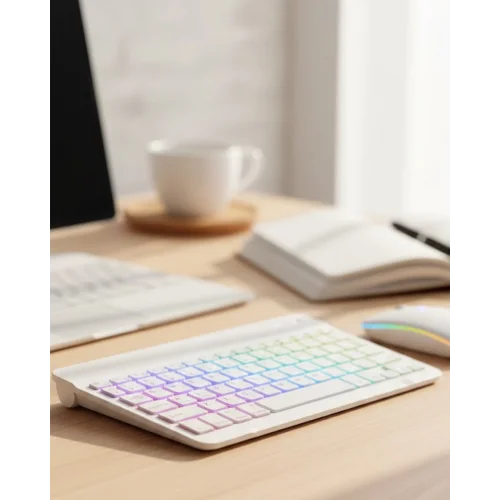 Mey İthalat® Çoklu Cihaz Uyumlu Kablosuz Klavye Mouse Seti Aydınlatmalı