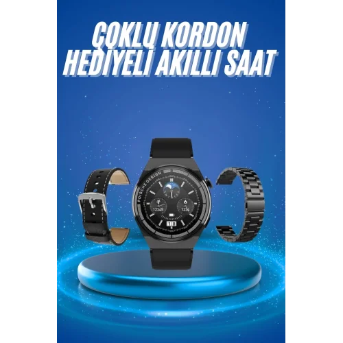 Mey İthalat® Çoklu Kordon Hediyeli Akıllı Saat Çağrı Cevaplama Müzik Dinleme Dokunmatik Ekran