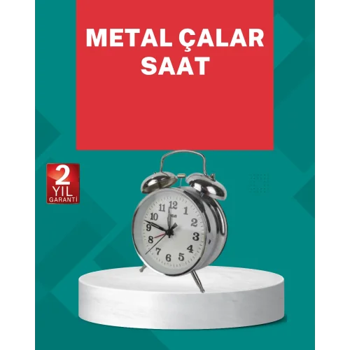 Mey İthalat® Dekoratif Gümüş Işıklı Alarmlı Masa Saati Sessiz Mekanizma