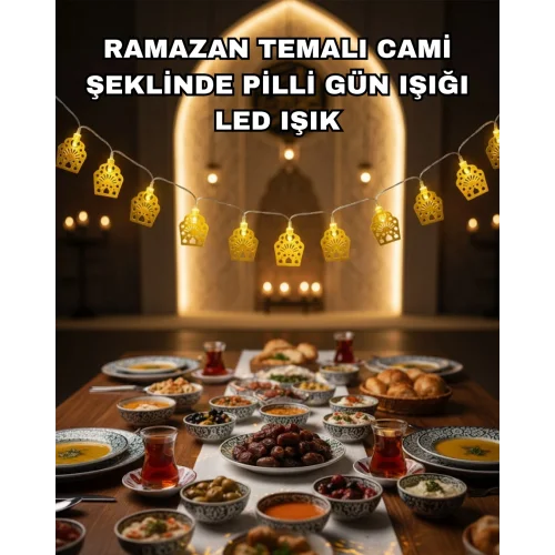 Mey İthalat® Dekoratif Ramazan LED Işık Pilli Cami Tasarımlı Zincir Aydınlatma