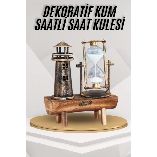 Mey İthalat® Deniz Feneri Kum Saati Ahşap Görünümlü Vintage Tarz Biblo