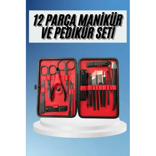Mey İthalat® Deri Çantalı Siyah Paslanmaz Çelik 17 Parça Manikür Pedikür Seti