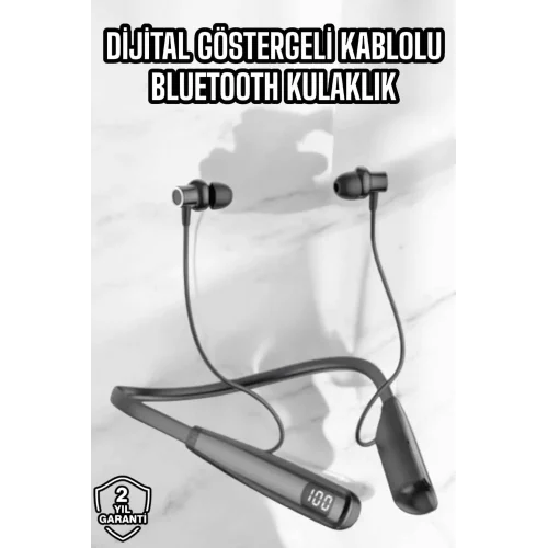 Mey İthalat® Dijital Göstergeli Kulak İçi Kablosuz Bluetooth Kulaklık Boyun Bantlı