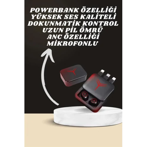 Mey İthalat® Dijital Göstergeli Powerbank Kablosuz Kulaklık ve 7 Kordonlu Yeni Nesil Akıllı Saat Dokunmatik Kontrol