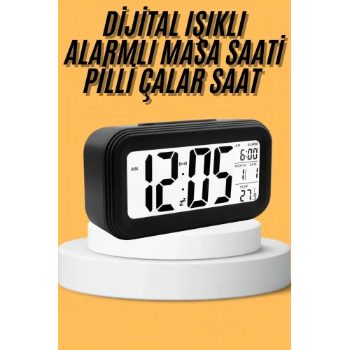 Mey İthalat® Dijital Masa Saati Takvim Çalar Saat Alarmlı Işıklı Led Ekran Pilli