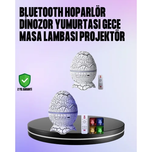 Mey İthalat® Dinozor Yumurtası Galaksi Projektör Gece Lambası 4ü 1 Arada – Bluetooth Hoparlörlü