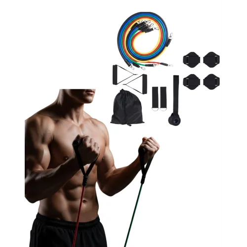 Mey İthalat® Direnç Seviyeli Pilates ve Fitness Egzersiz Bandı Seti Kapı Askılı