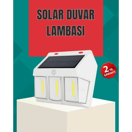 Mey İthalat® Dış Mekan Solar Duvar Lambası – 120° Hareket Algılama, 3 Işık Modu