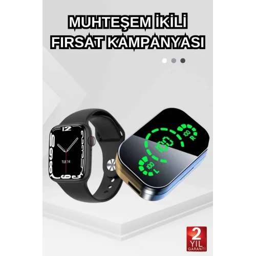 Mey İthalat® Dokunmatik Akıllı Saat Yeni Nesil Kulaklık Kampanyası ANC Özelliği Yüksek Ses Kaliteli