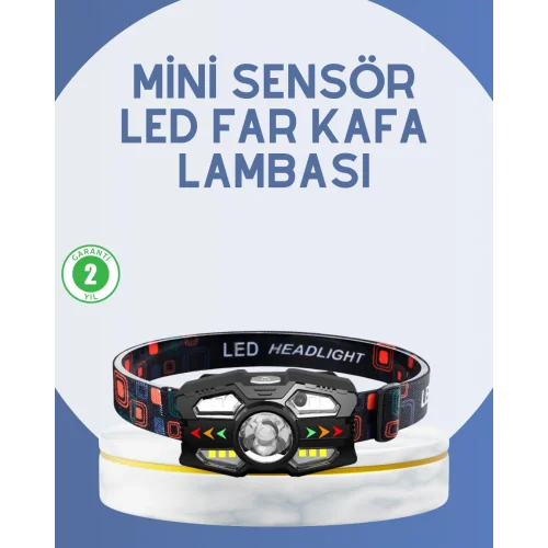 Mey İthalat® El Sensörlü LED Far Suya Dayanıklı Şarjlı Kafa Lambası